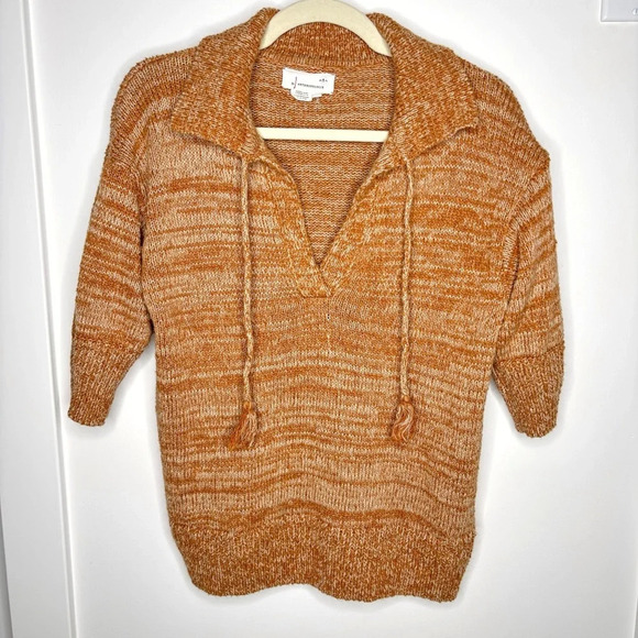 Anthropologie Carlotta Knit Sweater Pullover Rust Cream  Size M Boho Cottagecore - Picture 5 of 8